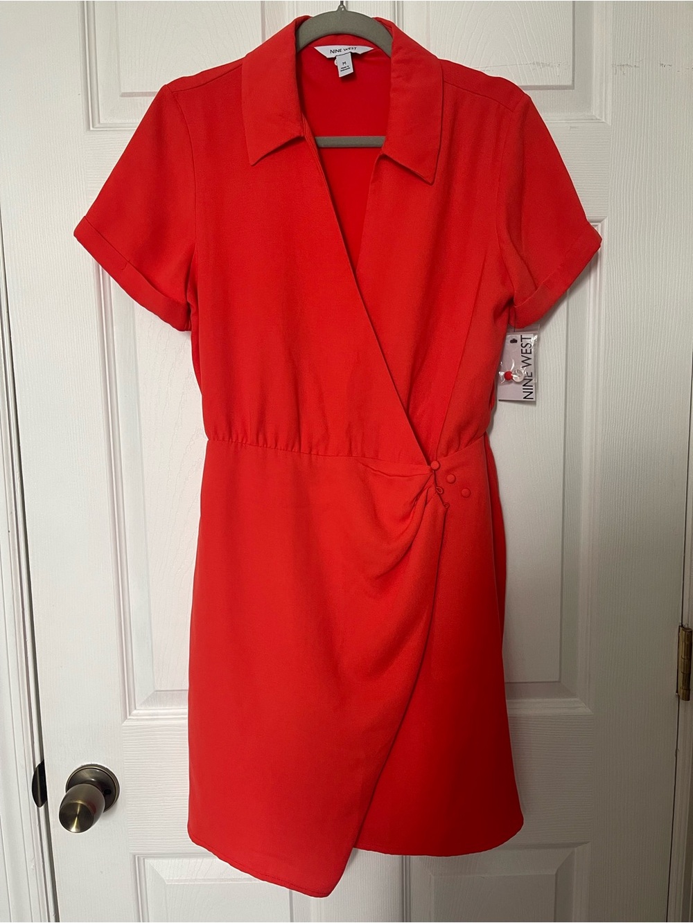 Nine West Bright Orange Short-Sleeve Wrap-Front Dress